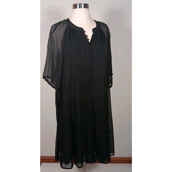 Joie Black Chiffon Dress Women's Short Sleeve Covered Buttons XL - Picture 1 of 16